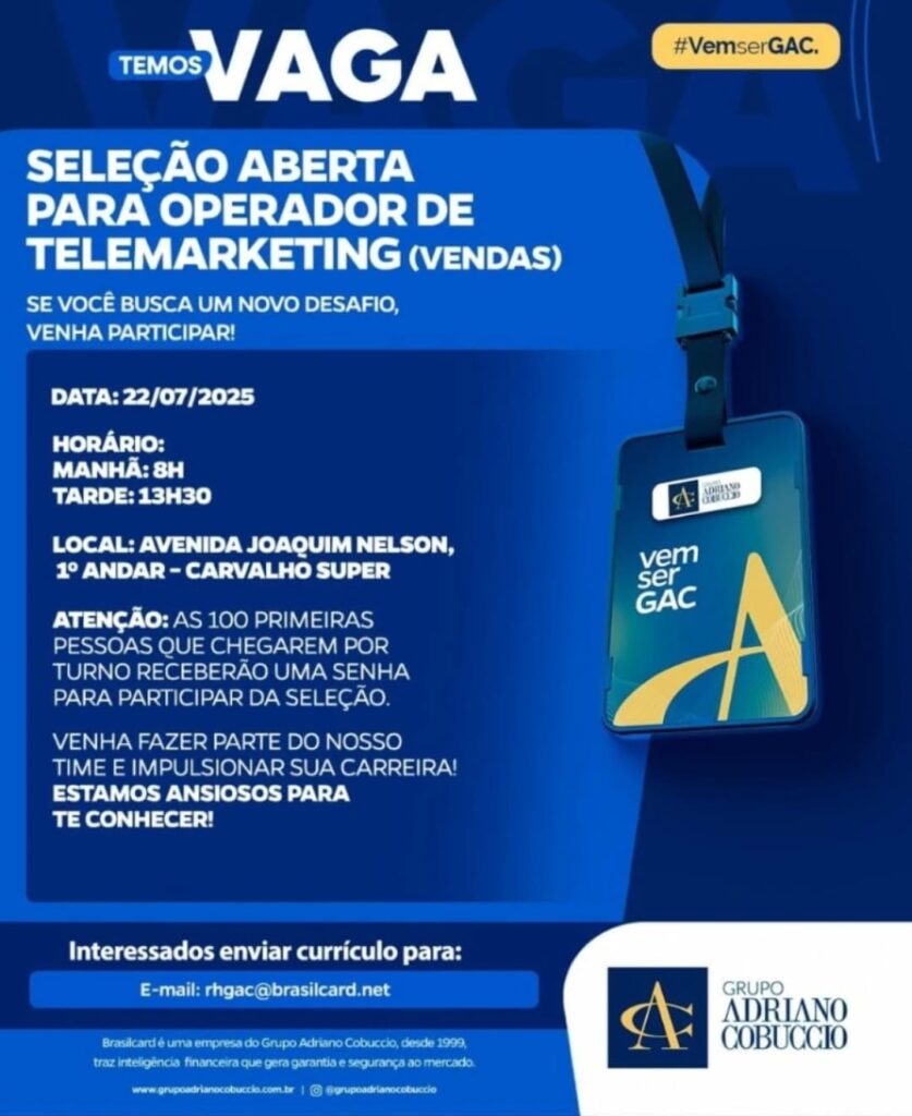 Vaga para Operador de Telemarketing