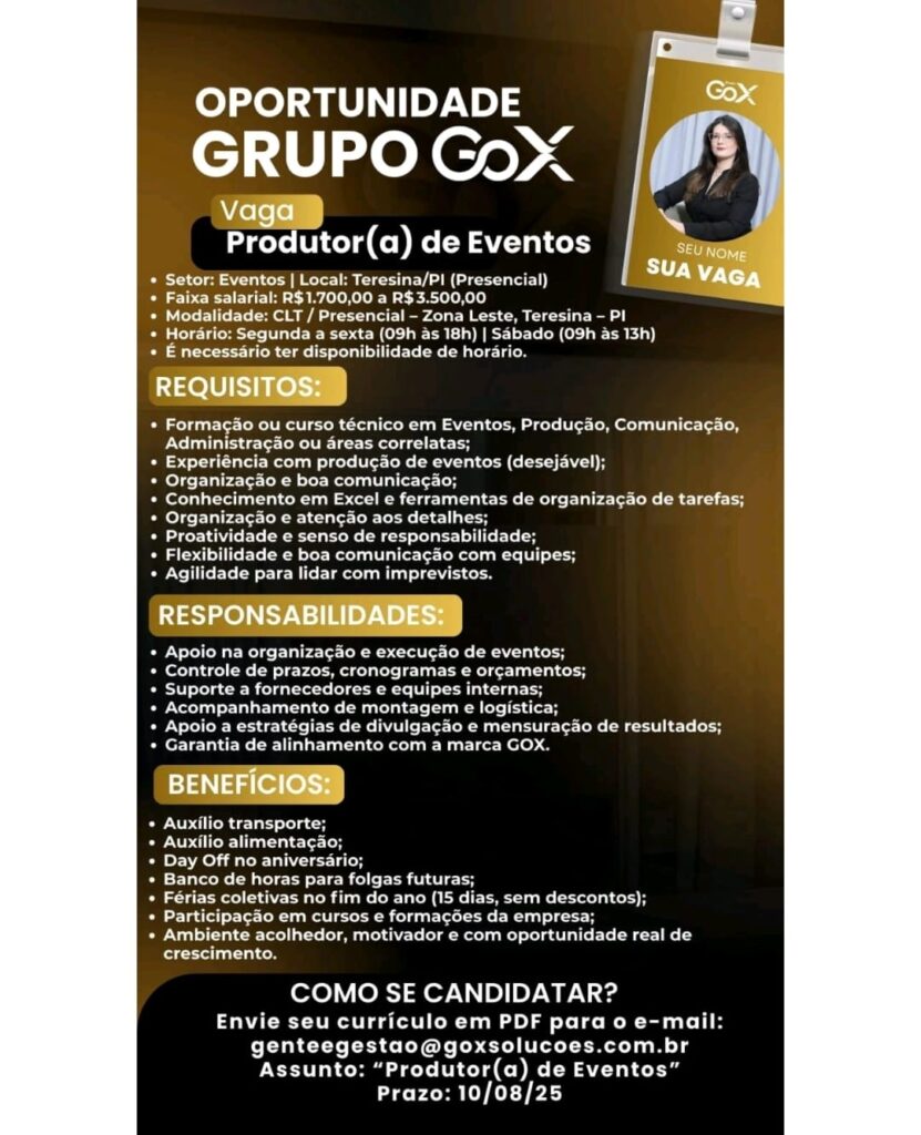 Vaga para Produtor(a) de Eventos