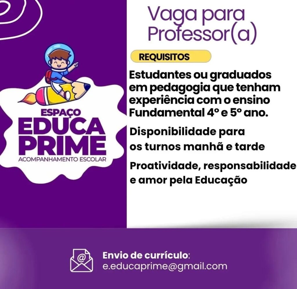 Vaga para Professor(a) de Pedagogia