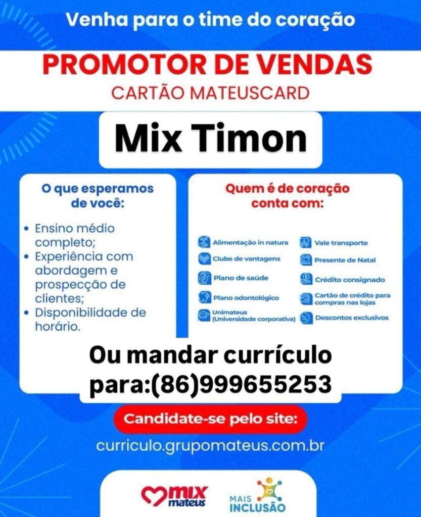 Vaga para Promotor de Vendas em Timon
