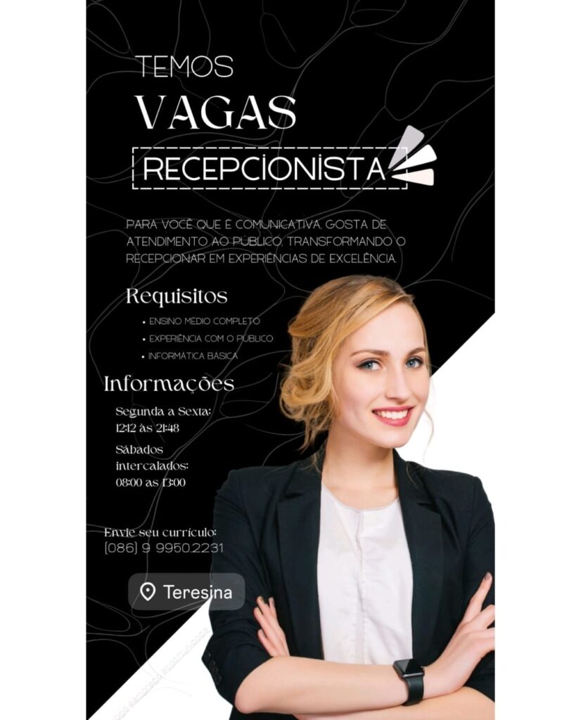 Vaga para Recepcionista