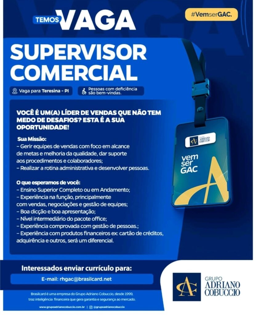 Vaga para Supervisor Comercial