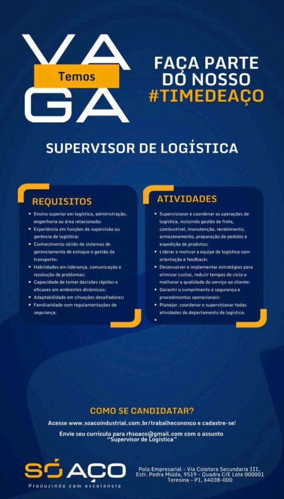 Vaga para Supervisor de Logística