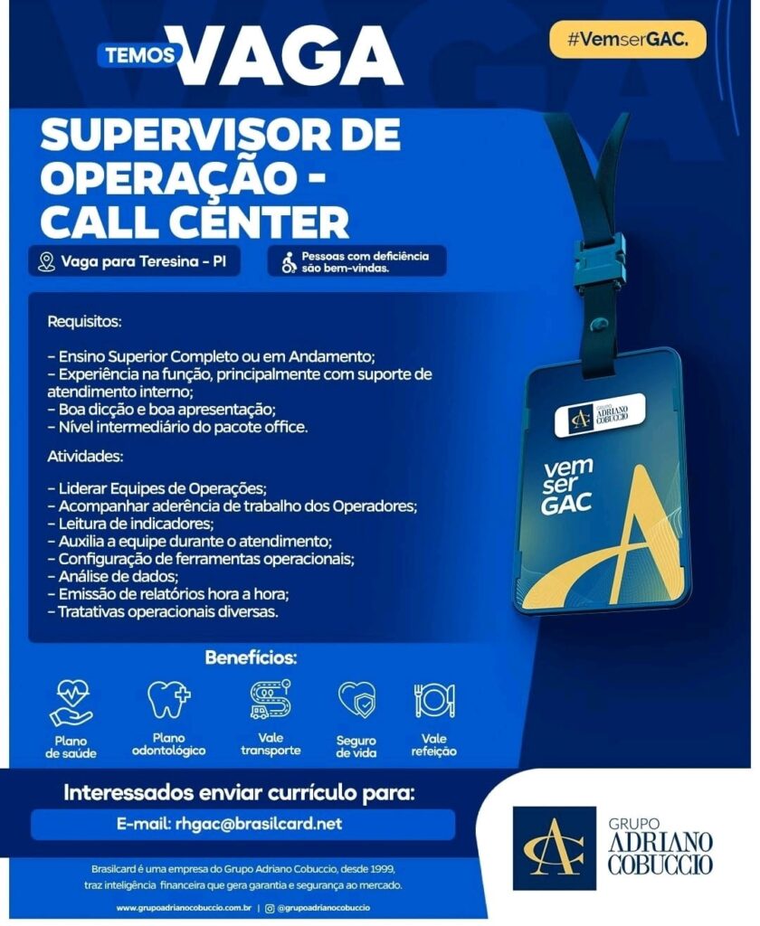 Vaga para Supervisor de Operação (Call Center)