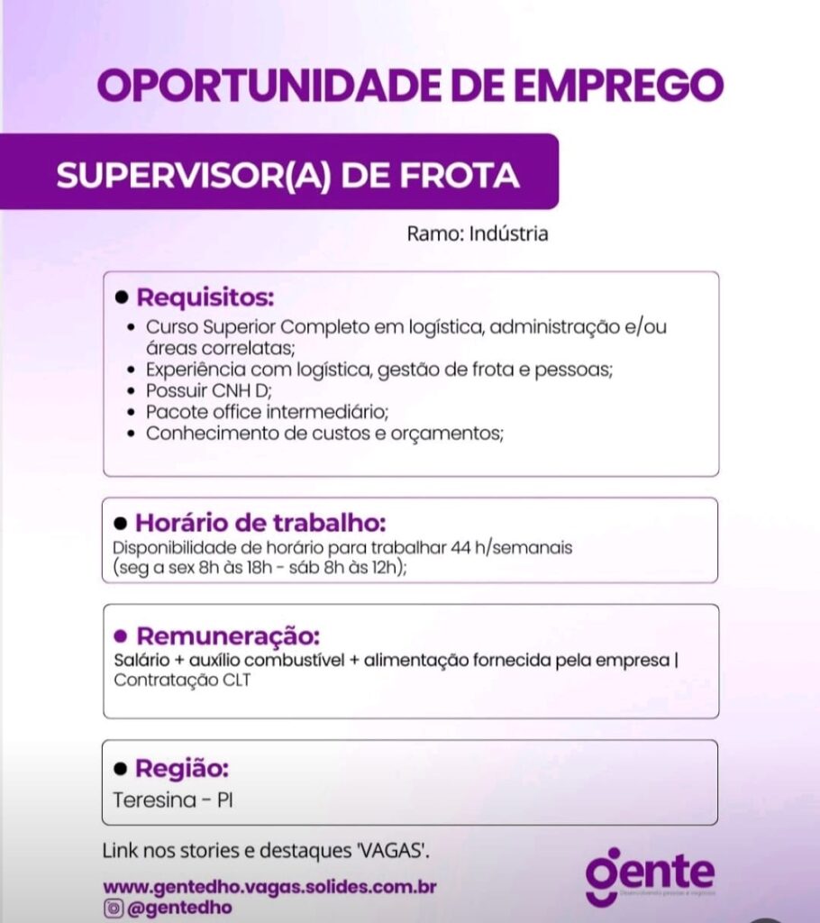 Vaga para Supervisor(a) de Frota