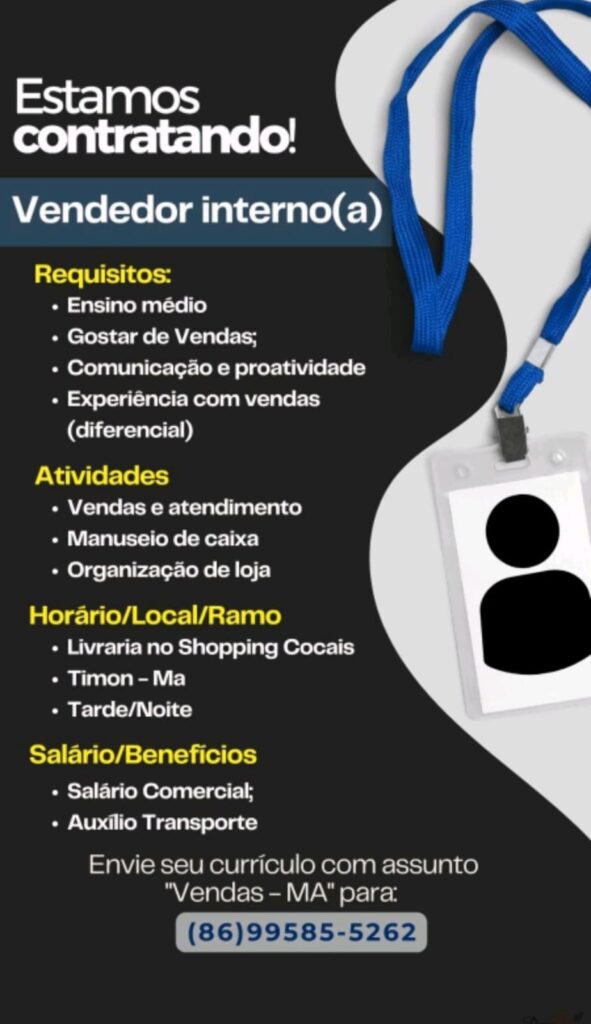Vaga para Vendedor Interno(a) em Timon