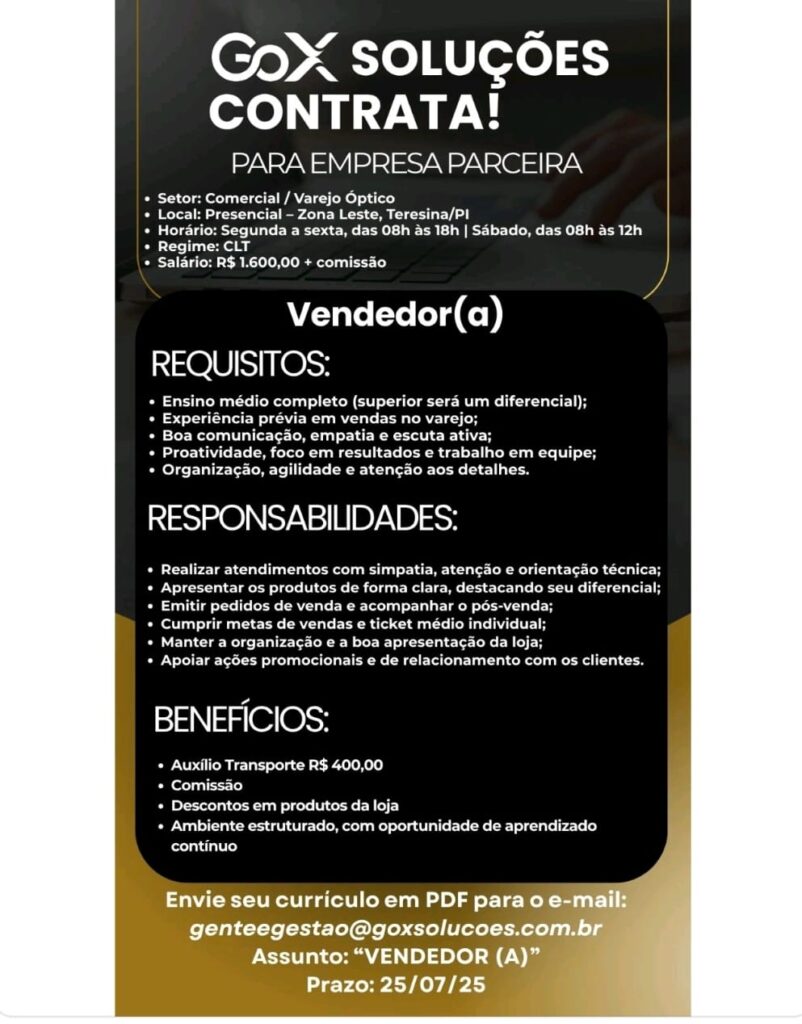 Vaga para Vendedor(a)