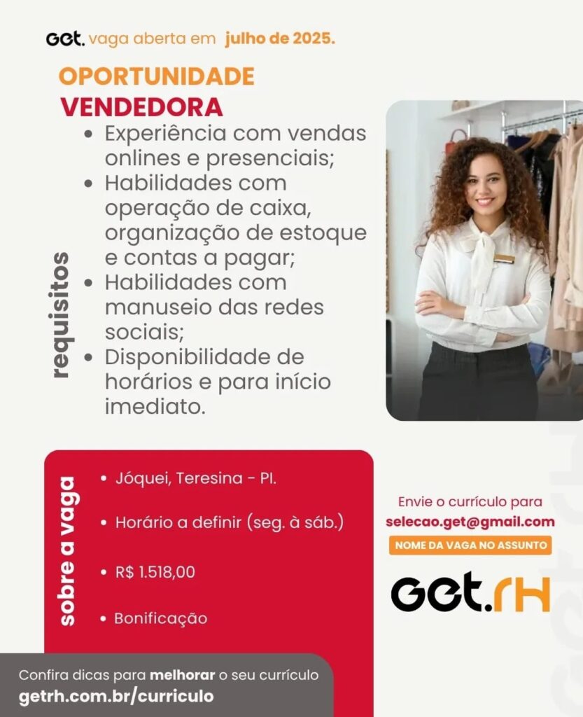 Vaga para Vendedora