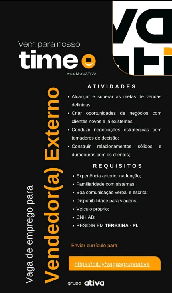 Vaga para Vendedor(a) Externo