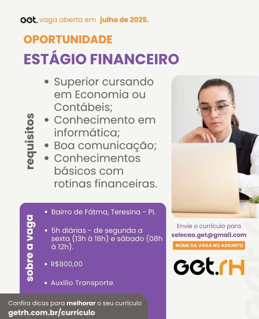 Vaga de Estágio para Financeiro