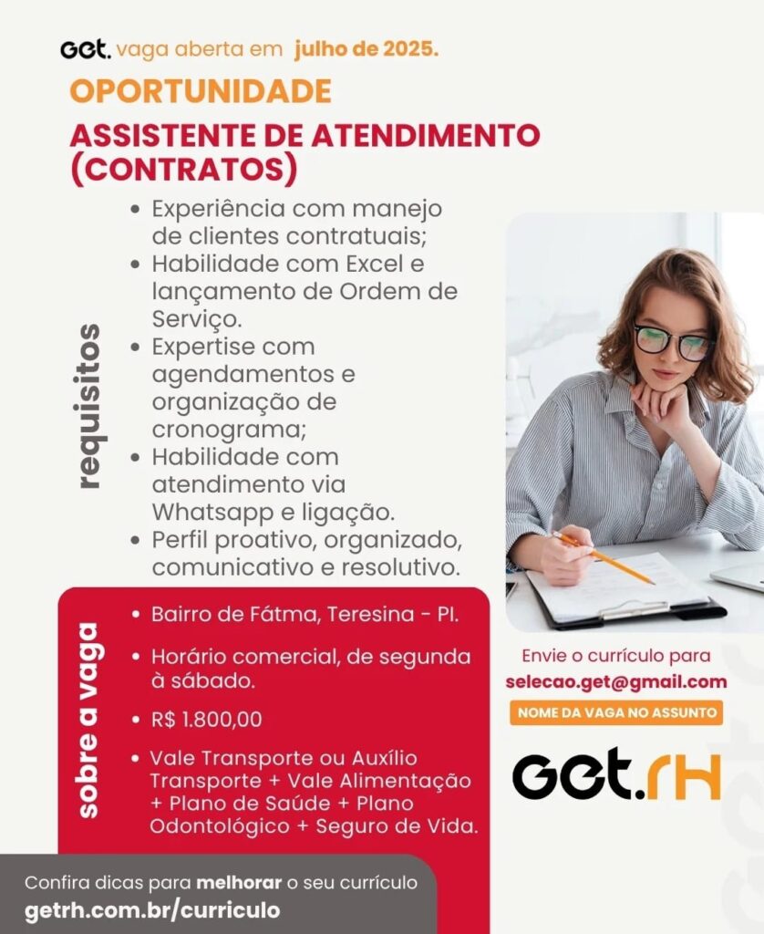 Vaga para Assistente de Atendimento