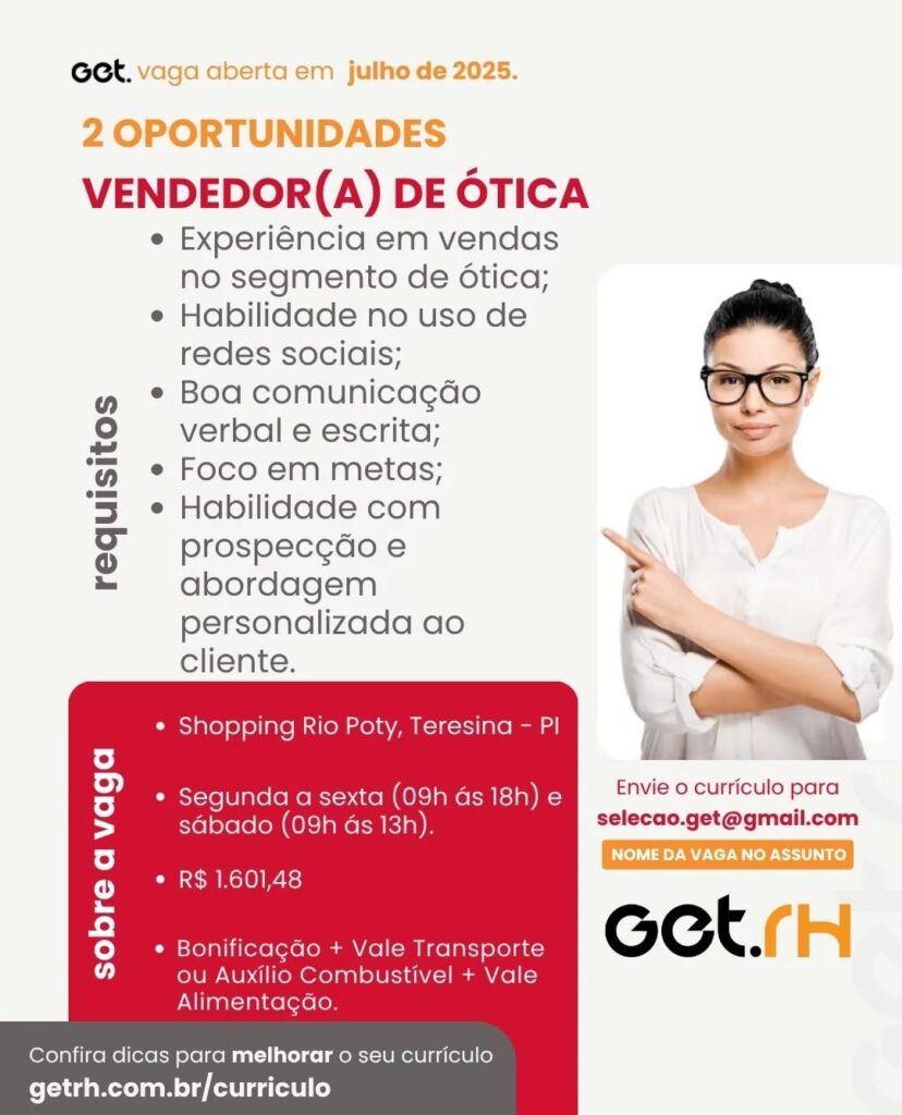 Vagas para Vendedor(a) de Ótica