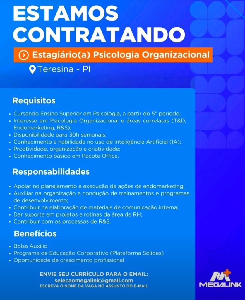 Vaga de Estágio para Psicologia Organizacional
