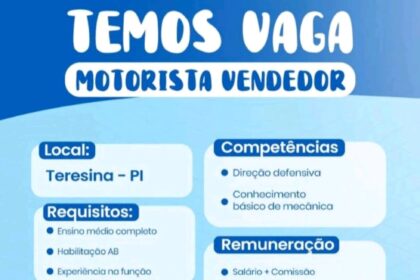 Vaga para Motorista Vendedor