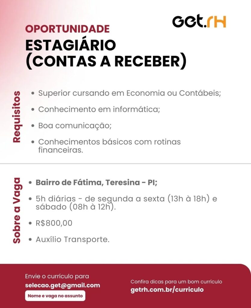 Vaga de Estágio para Contas a Receber