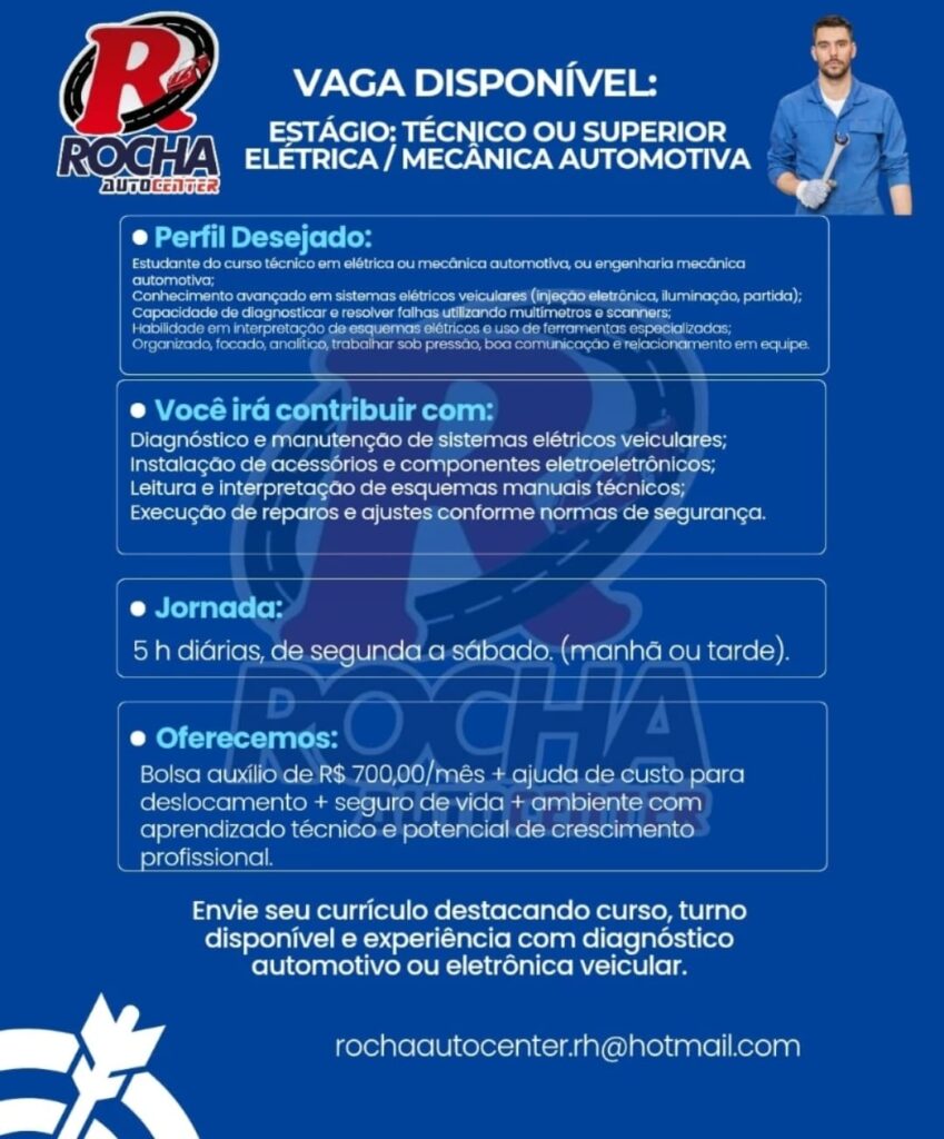 Vaga de Estágio para Técnico ou Superior Elétrica