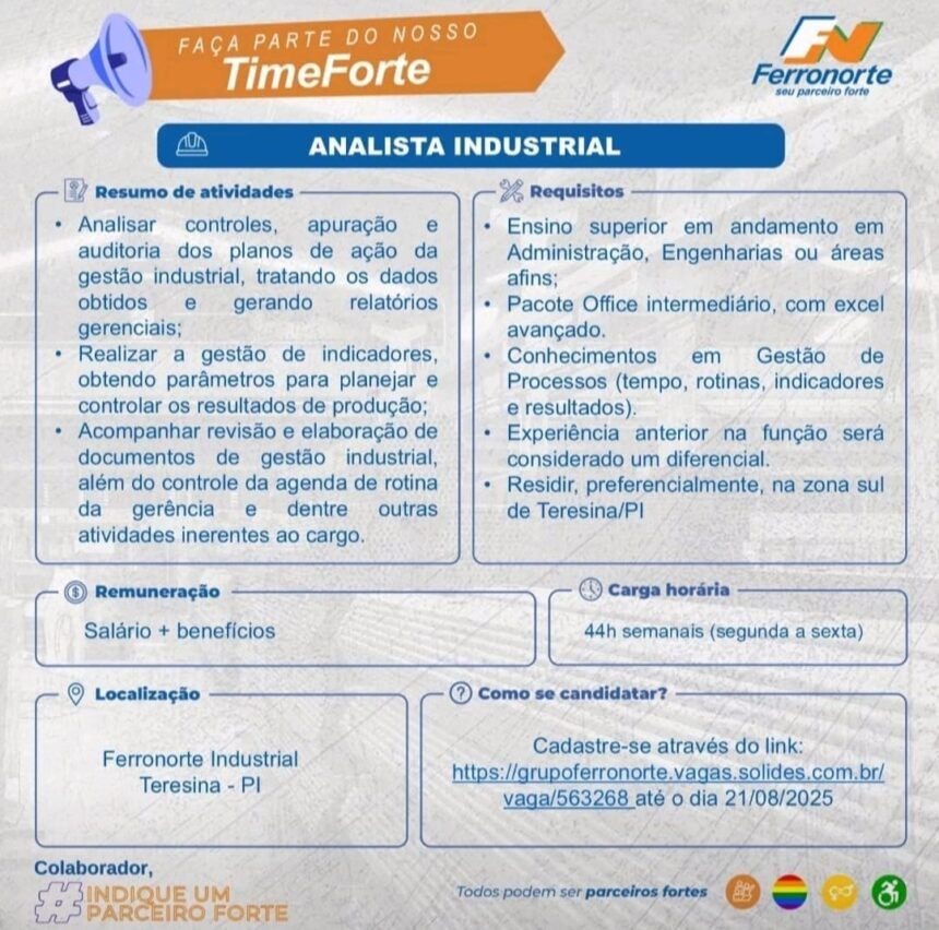 Vaga para Analista Industrial