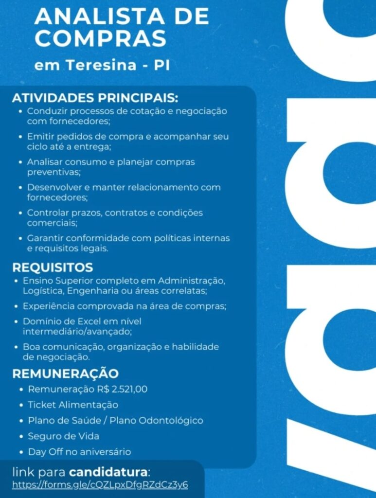 Vaga para Analista de Compras