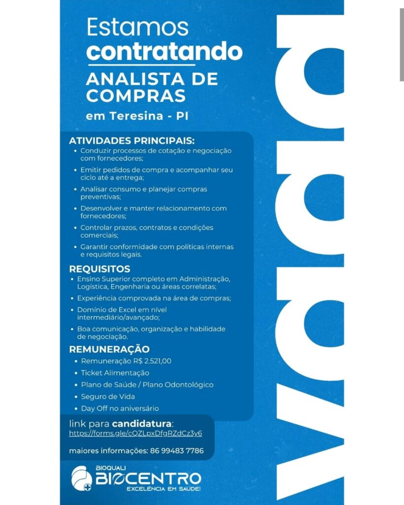 Vaga para Analista de Compras