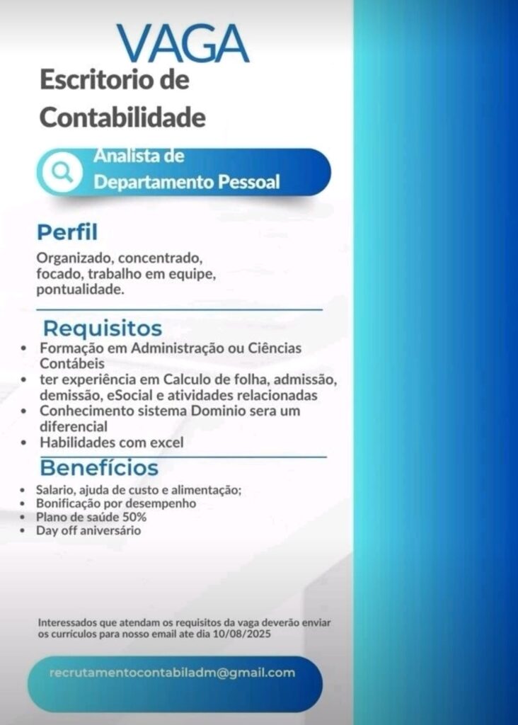 Vaga para Analista de DP
