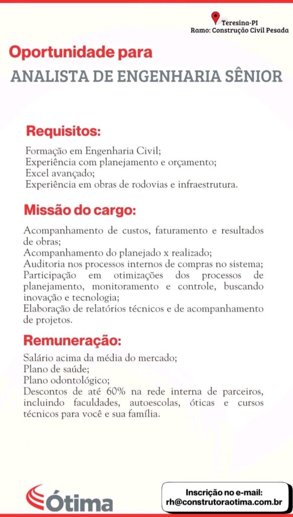 Vaga para Analista de Engenharia Sênior