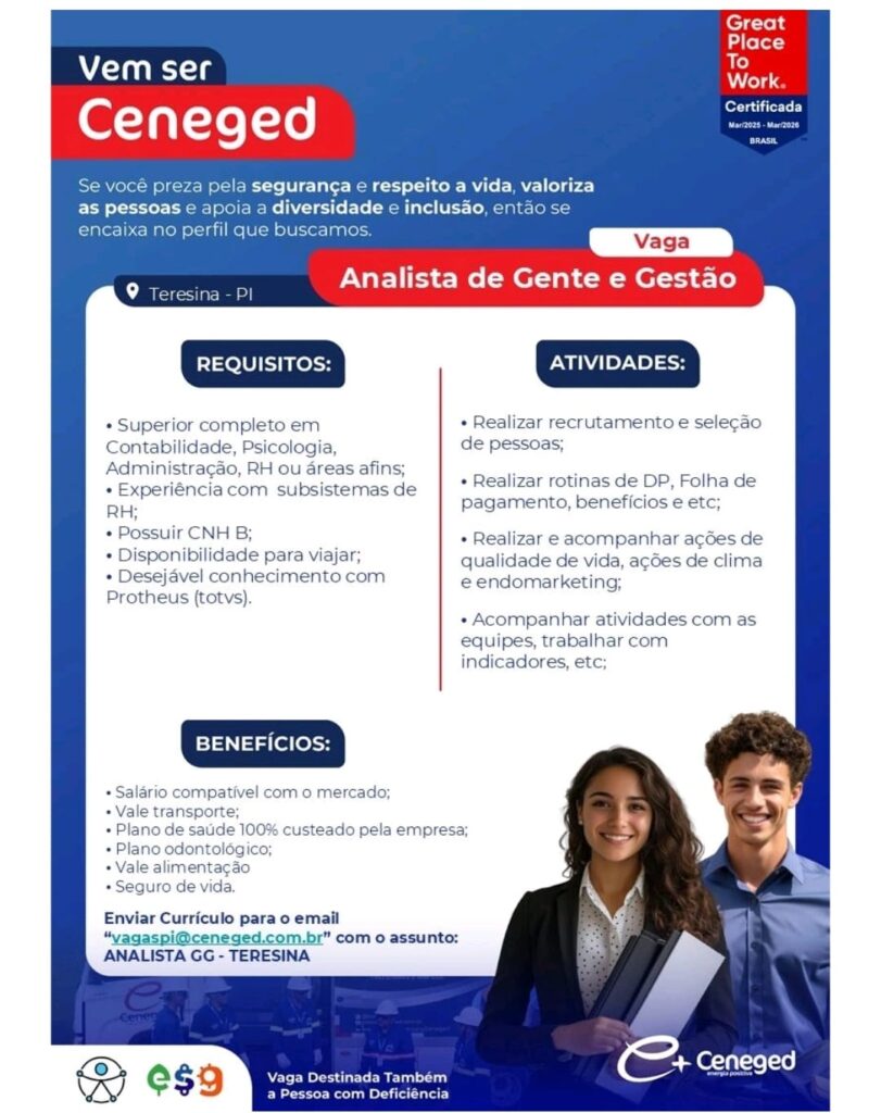 Vaga para Analista de Gente e Gestão