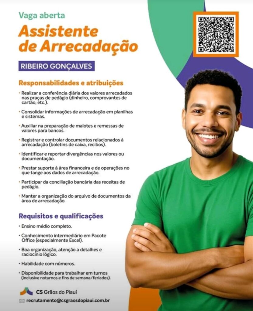 Vaga para Assistente de Arrecadação em Ribeiro Gonçalves