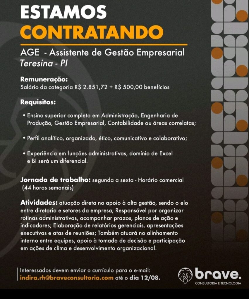Vaga para Assistente de Gestão Empresarial