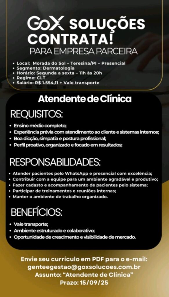 Vaga para Atendente de Clínica