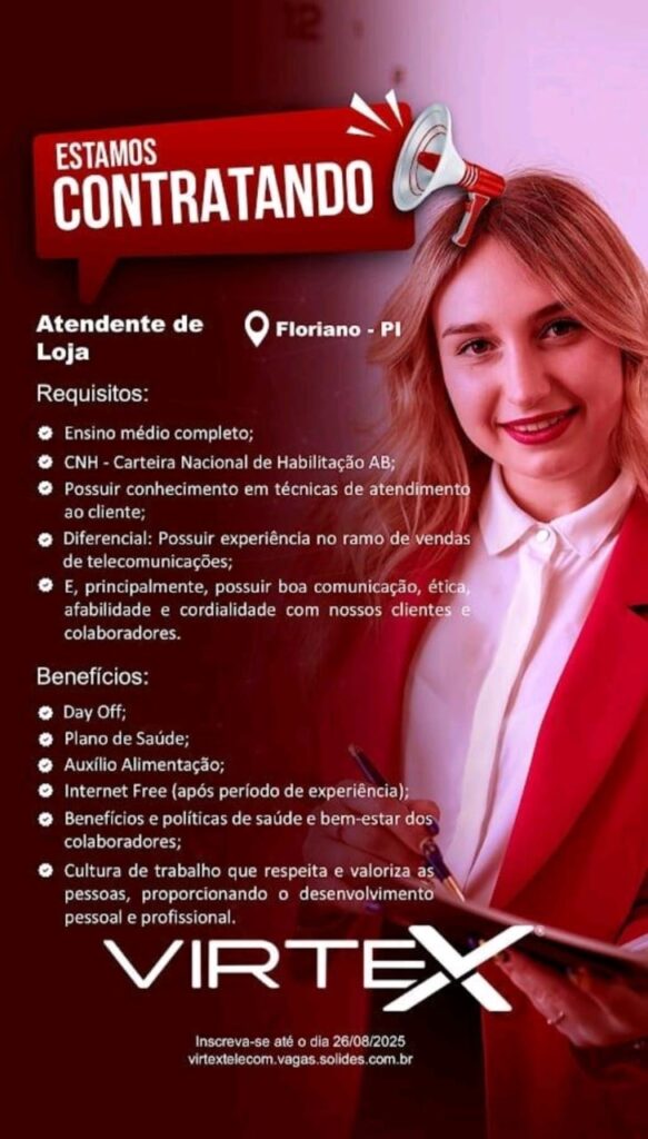 Vaga para Atendente de Loja em Floriano