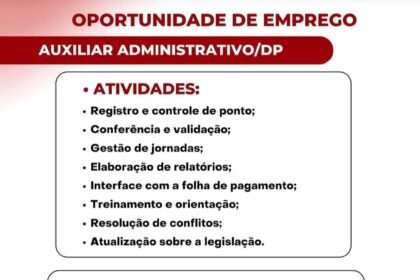 Vaga para Auxiliar Adm/DP