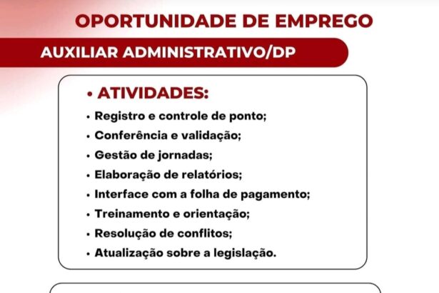 Vaga para Auxiliar Adm/DP