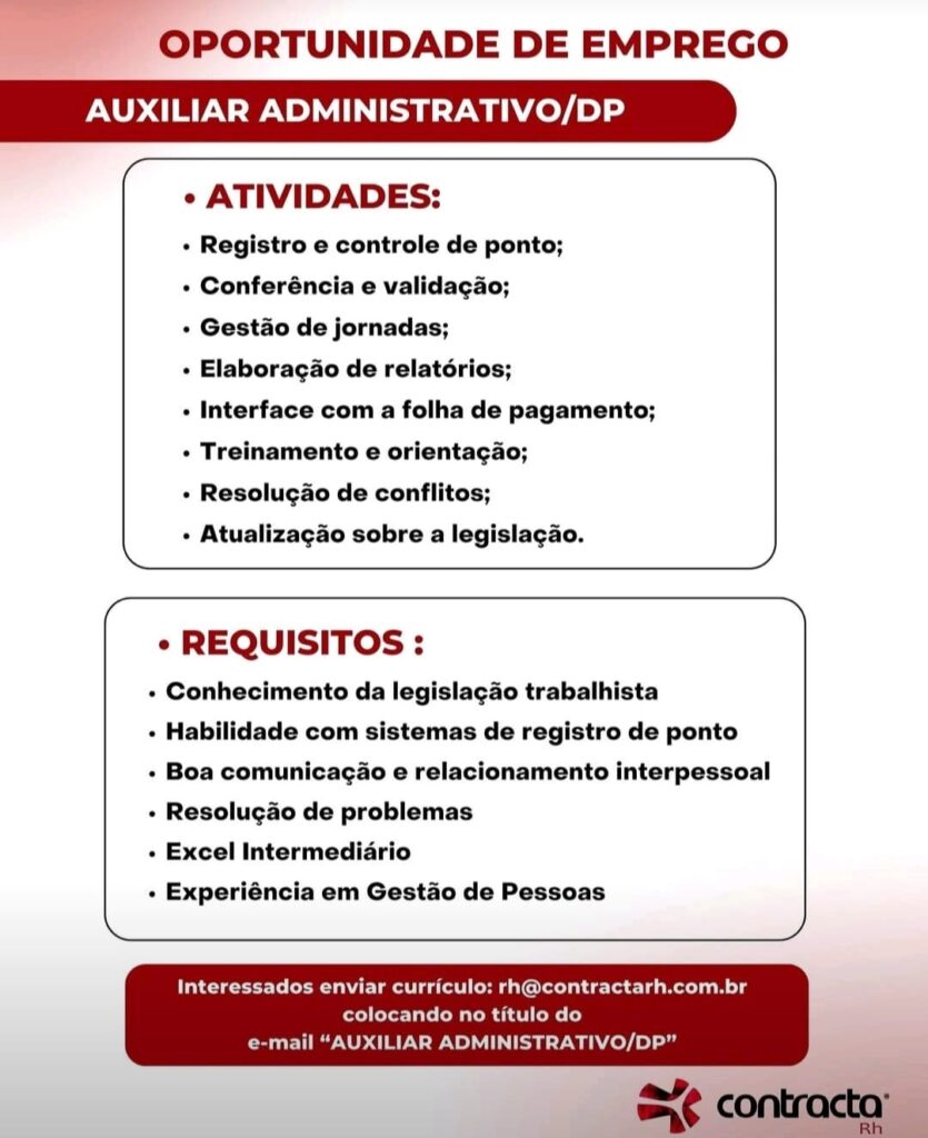 Vaga para Auxiliar Adm/DP