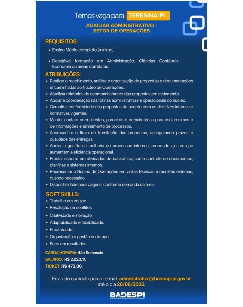 Vaga para Auxiliar Administrativo
