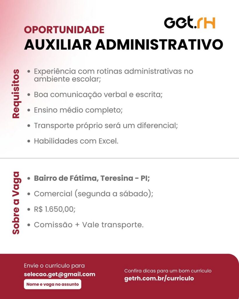 Vaga para Auxiliar Administrativo