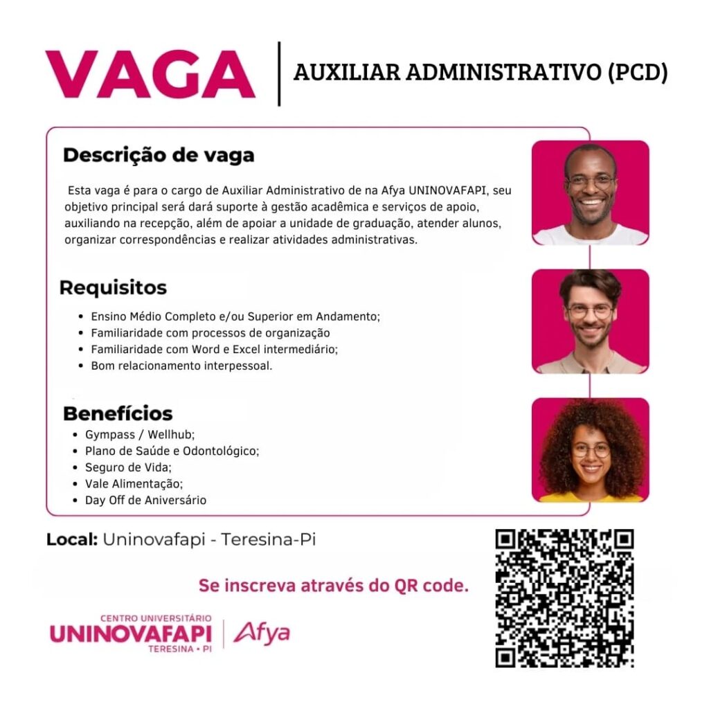 Vaga para Auxiliar Administrativo (PCD)