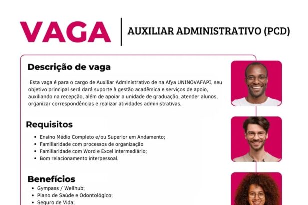 Vaga para Auxiliar Administrativo (PCD)