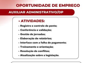 Vaga para Auxiliar Administrativo/DP