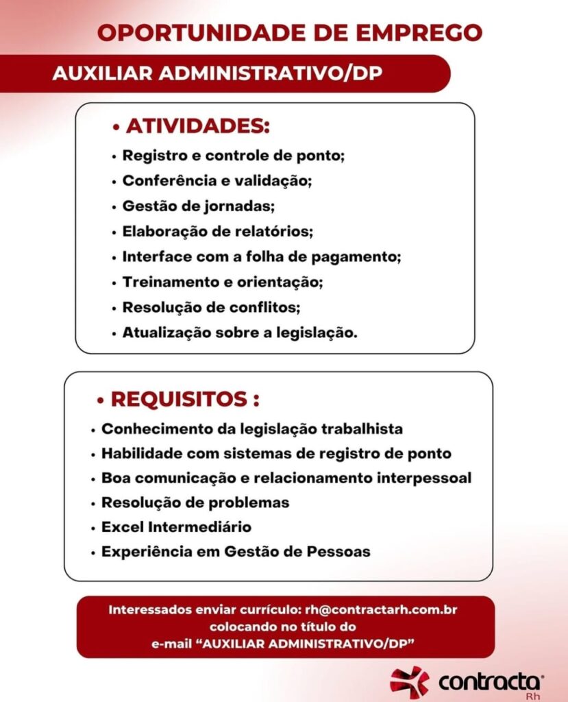 Vaga para Auxiliar Administrativo/DP