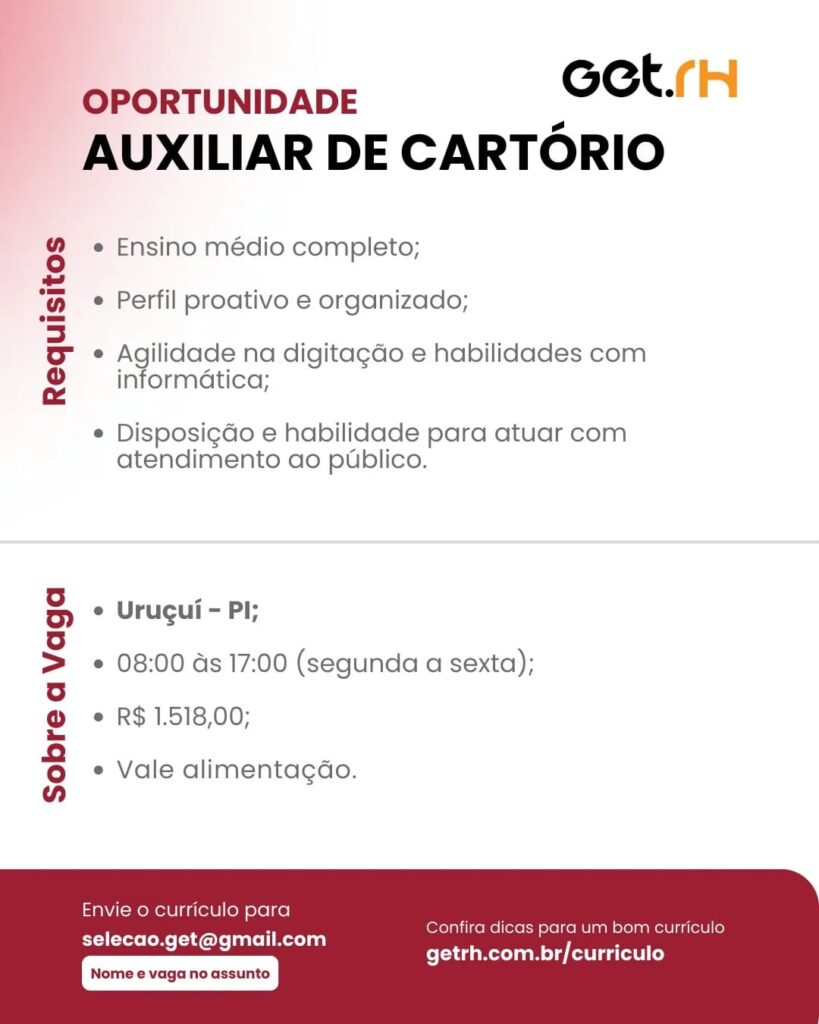 Vaga para Auxiliar de Cartório