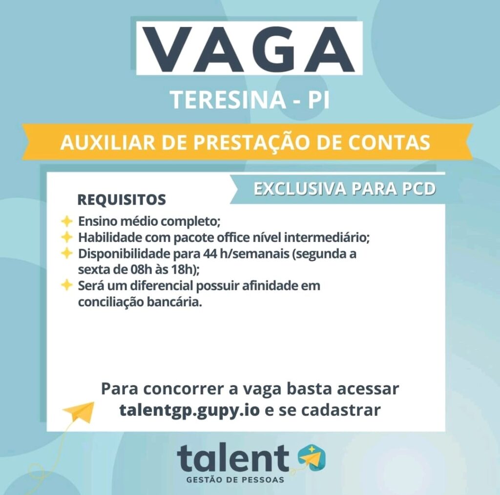 Vaga para Auxiliar de Prestação de Contas (PCD)