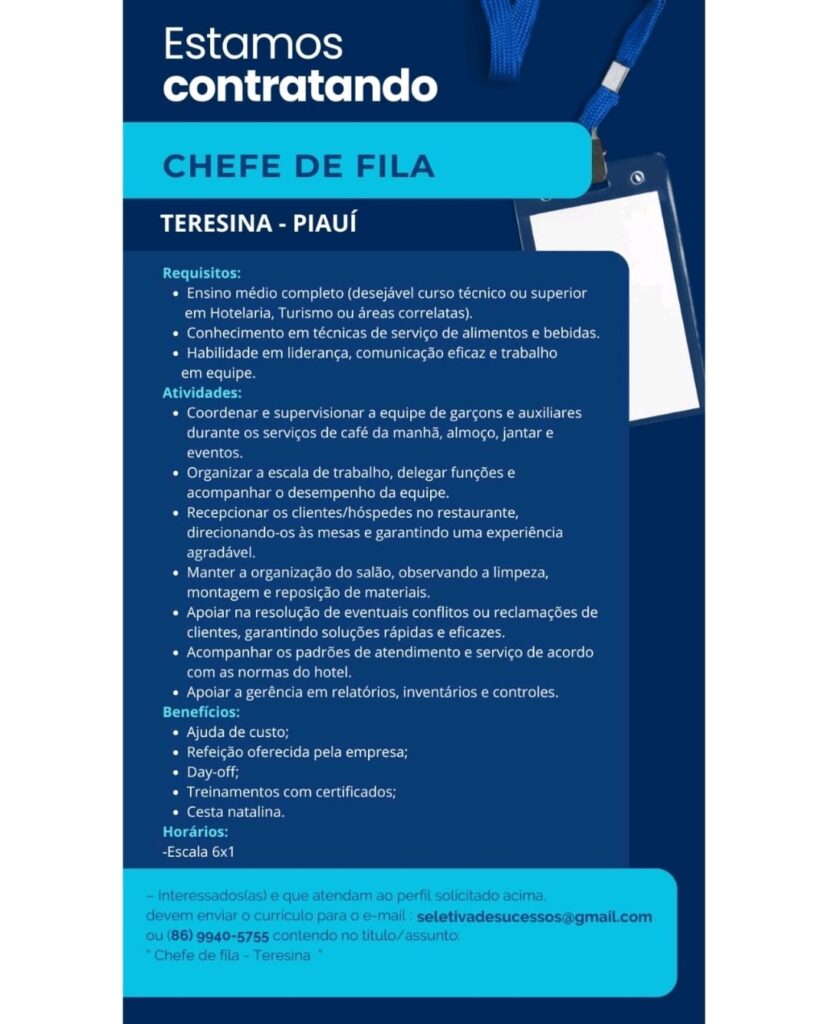 Vaga para Chefe de Fila