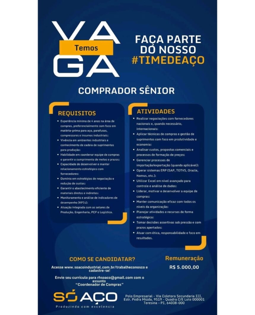 Vaga para Comprador Sênior