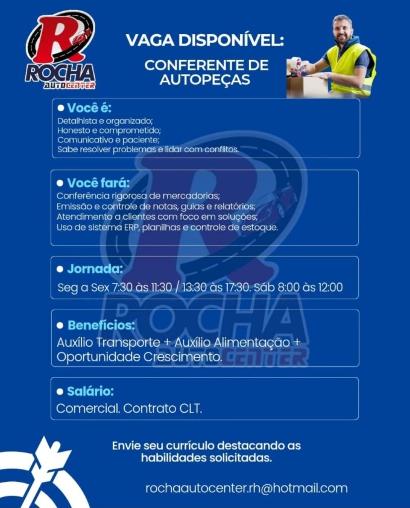 Vaga para Conferente de Autopeças