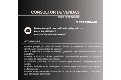 Vaga para Consultor de Vendas