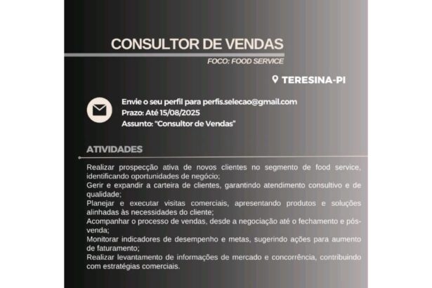 Vaga para Consultor de Vendas