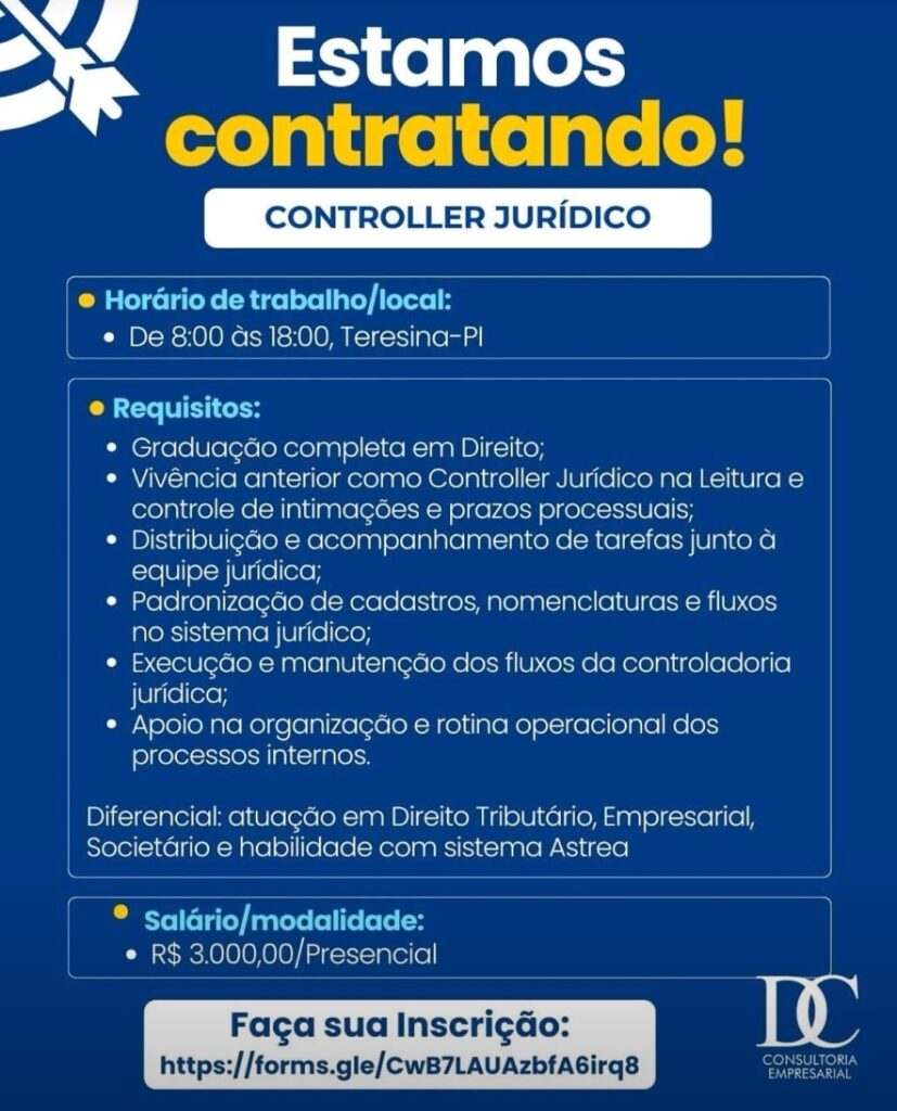 Vaga para Controller Jurídico