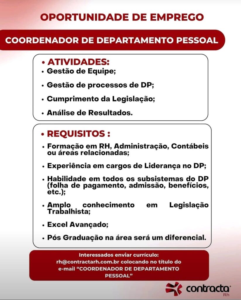 Vaga para Coordenador de DP