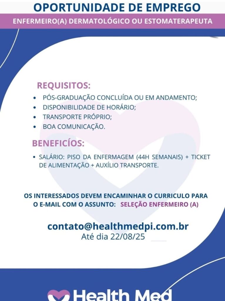 Vaga para Enfermeiro(a) Dermatológico ou Estomaterapeuta