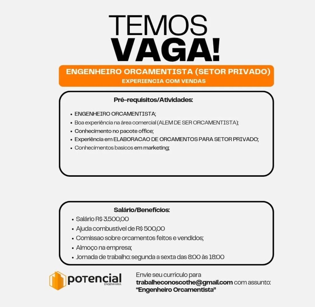 Vaga para Engenheiro Orçamentista